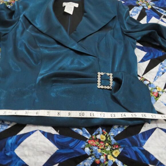 J. R. Nites Turquoise Dressy Fitted Mock Wrap Top for Women Sz 8 - Picture 7 of 11